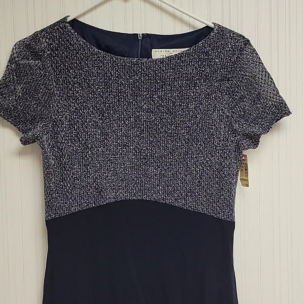 Andrea Polizzi For Rex Lester, Navy & Silver Slinky After 5 Dress, Women's 8 New - Picture 2 of 8